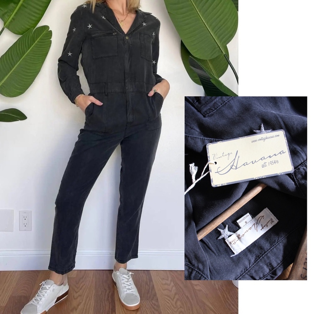 Vintage Havana NEW Washed Tencel Star Embroidered Jumsuit Small